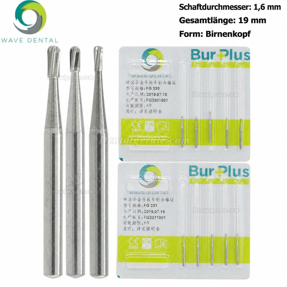 10 St&uuml;ck FG 330 331 332# FG-Schaft Hartmetallbohrer Zahnmedizin Birnenkopf Zahnbohrer